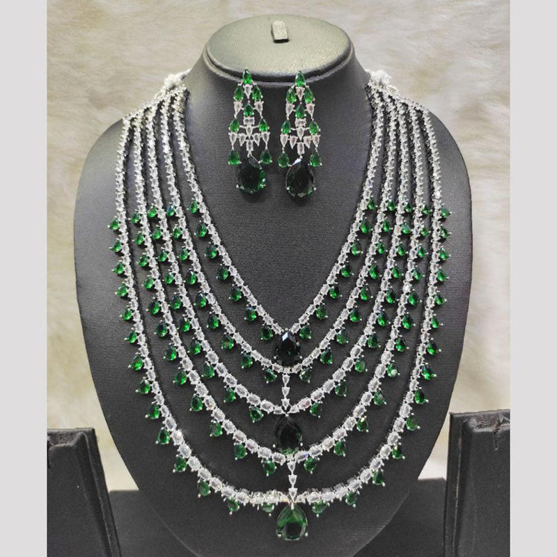 Aamrapali Silver Plated American Diamond Multi Layer Long Necklace Set