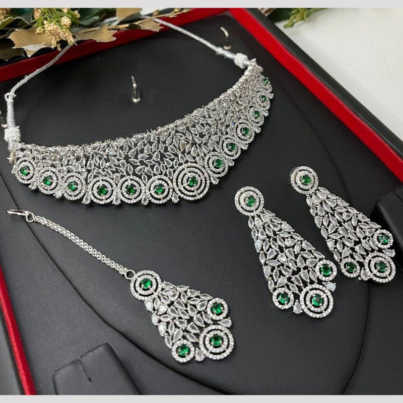 Aamrapali Silver Plated American Diamond Choker Necklace Set