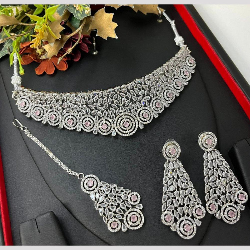 Aamrapali Silver Plated American Diamond Choker Necklace Set