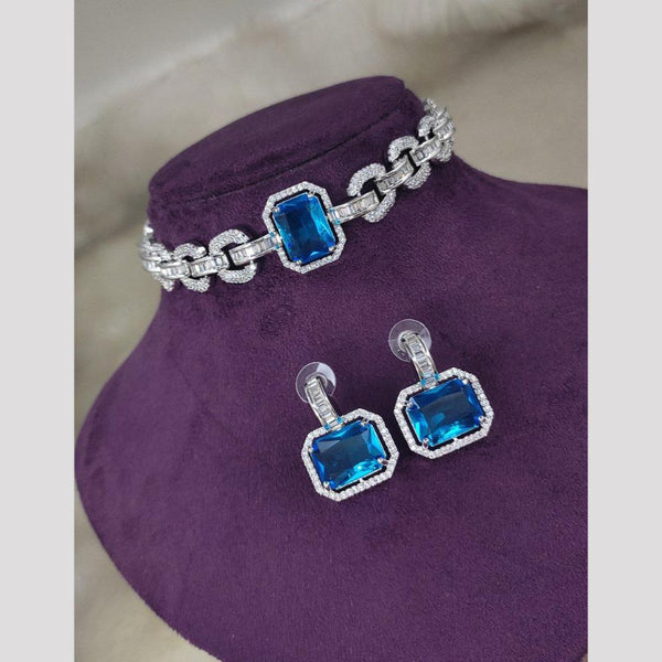 Aamrapali Silver Plated American Diamond Choker Necklace Set