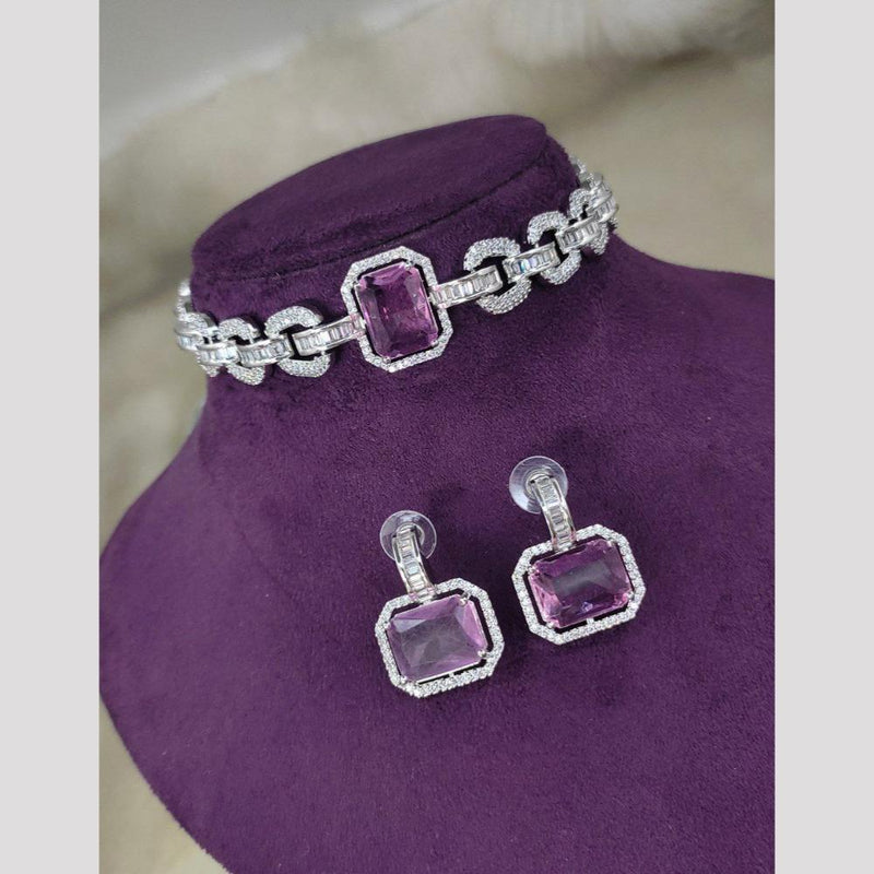 Aamrapali Silver Plated American Diamond Choker Necklace Set