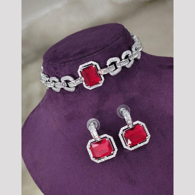 Aamrapali Silver Plated American Diamond Choker Necklace Set