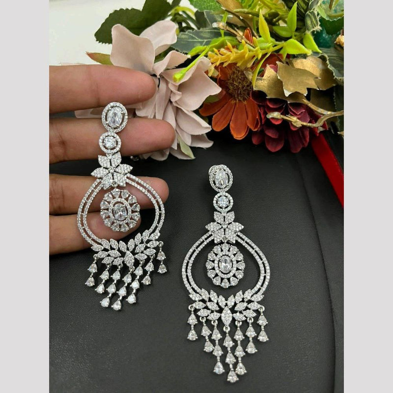 Aamrapali Silver Plated American Diamond Dangler Earrings