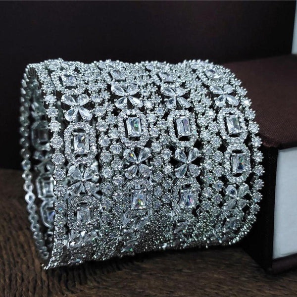 Aamrapali Silver Plated American Diamond Bangle Set