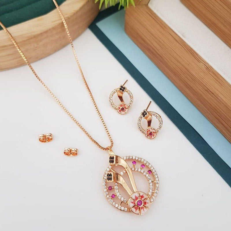 Aamrapali Rose Gold Plated Austrian Stone Chain Pendant Set