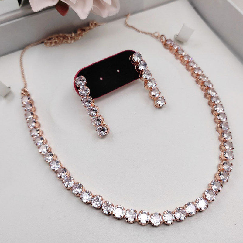 Aamrapali Rose Gold Plated Crystal Stone Necklilace Set