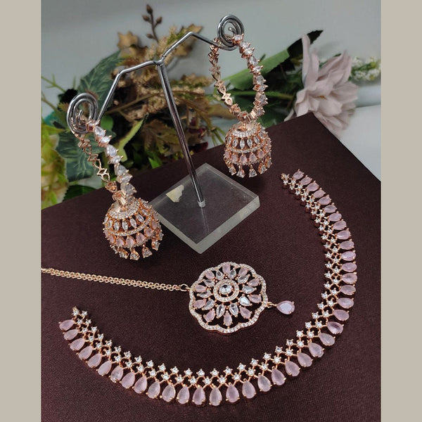 Aamrapali Rose Gold Plated American Diamond Necklace Set