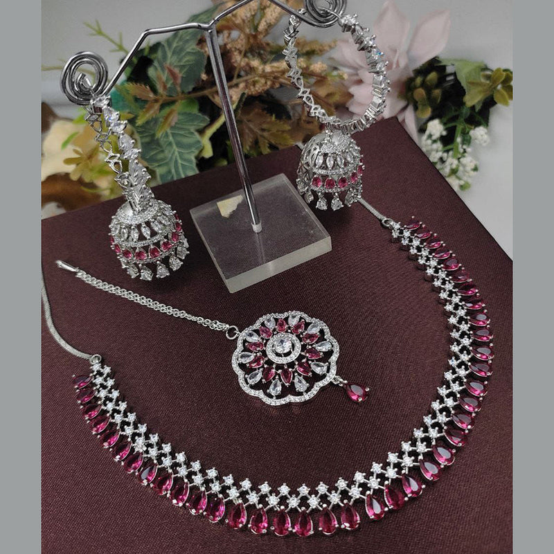 Aamrapali Silver Plated American Diamond Necklace Set