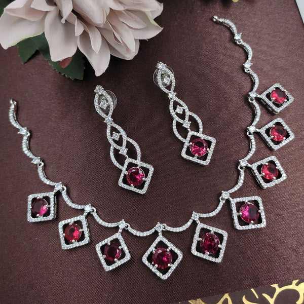 Aamrapali Silver Plated American Diamond Necklace Set