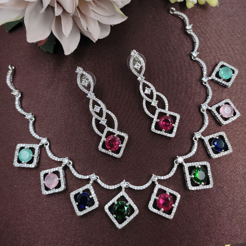 Aamrapali Silver Plated American Diamond Necklace Set