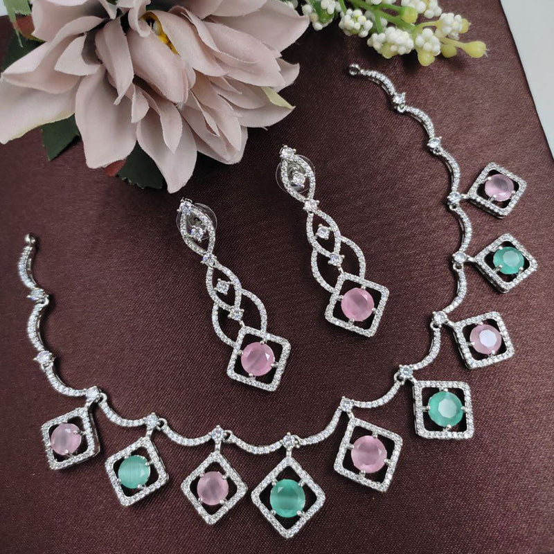 Aamrapali Silver Plated American Diamond Necklace Set