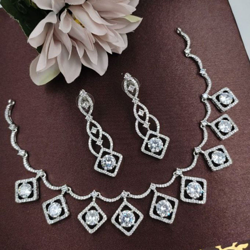 Aamrapali Silver Plated American Diamond Necklace Set