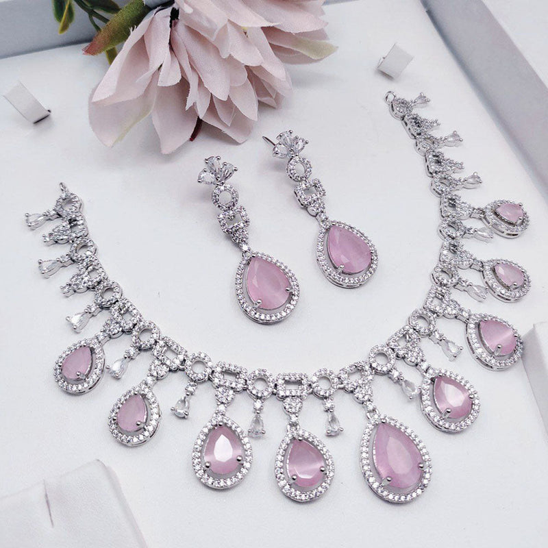 Aamrapali Silver Plated American Diamond Necklace Set