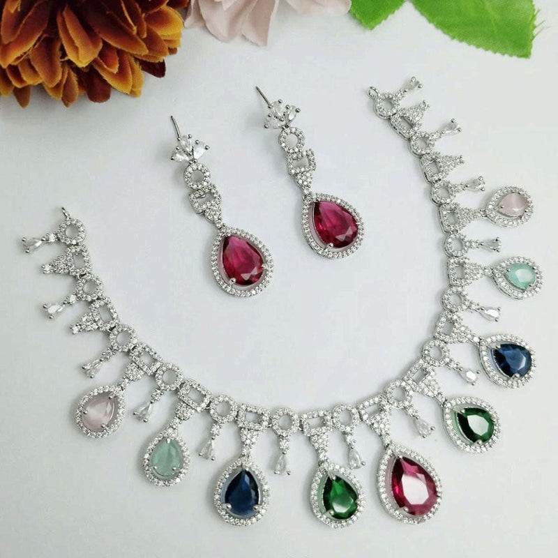 Aamrapali Silver Plated American Diamond Necklace Set