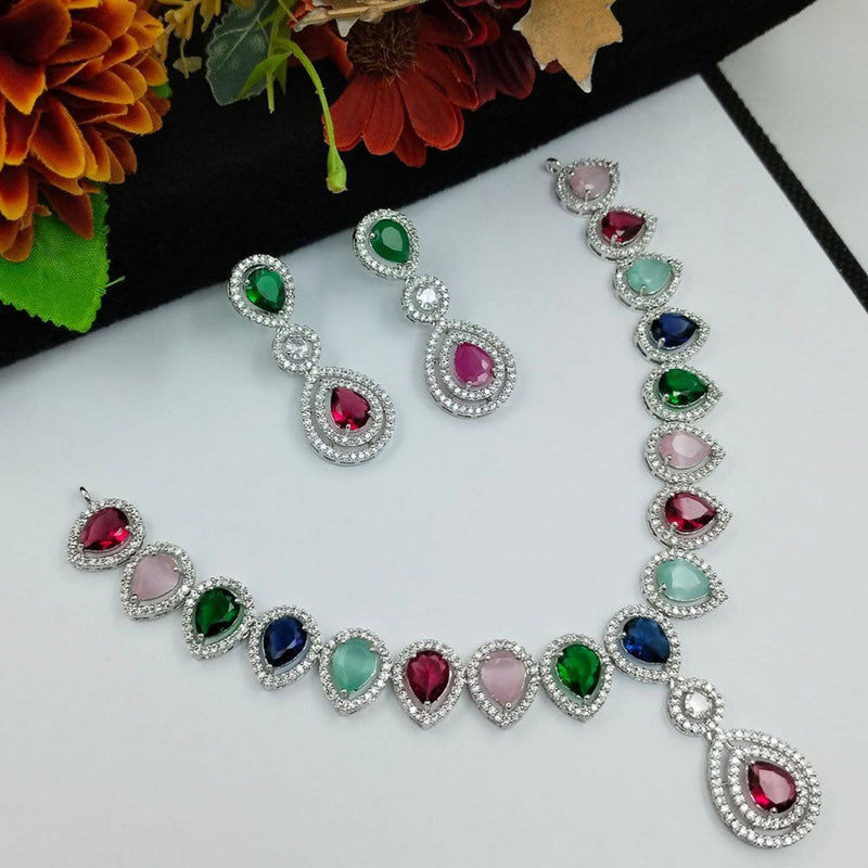 Aamrapali Silver Plated American Diamond Necklace Set