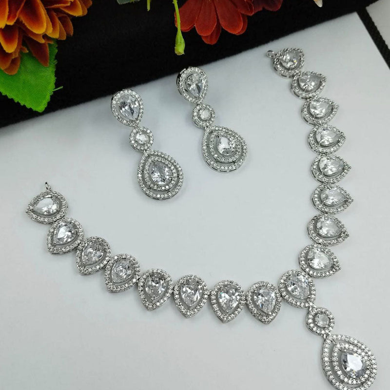 Aamrapali Silver Plated American Diamond Necklace Set