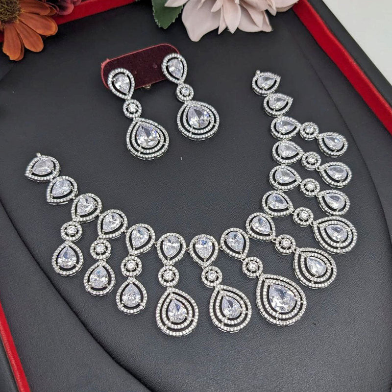 Aamrapali Silver Plated American Diamond Necklace Set