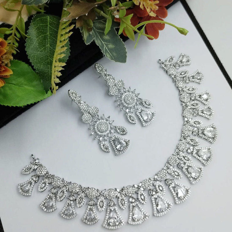 Aamrapali Silver Plated American Diamond Necklace Set