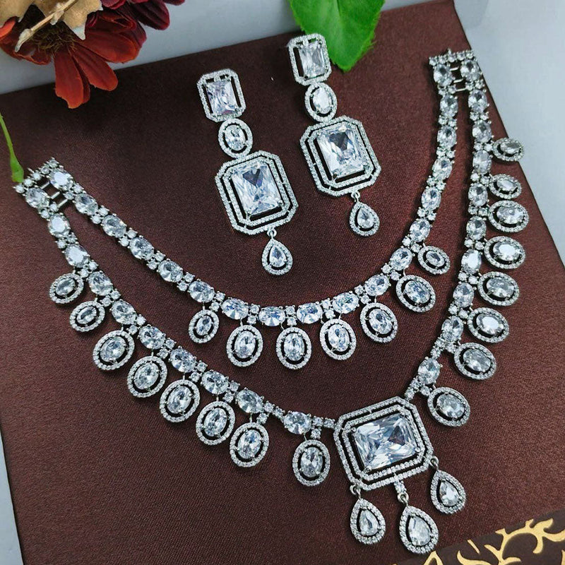 Aamrapali Silver Plated American Diamond Necklace Set