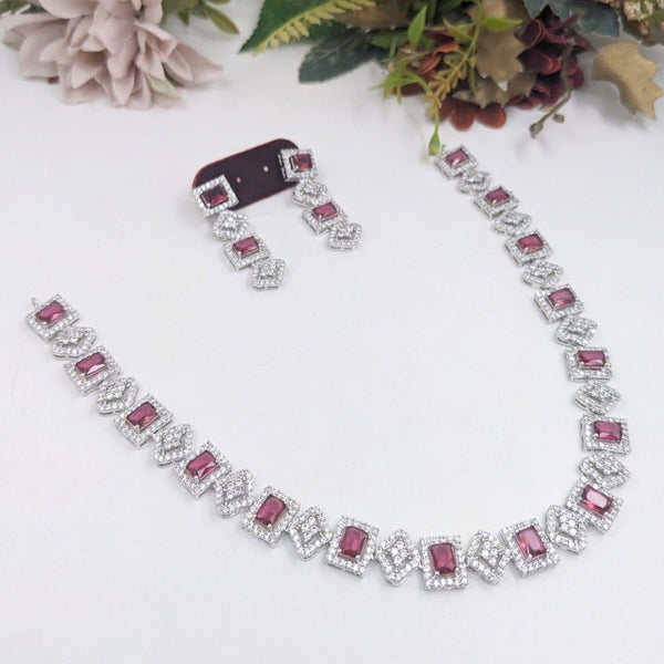 Aamrapali Silver Plated American Diamond Necklace Set