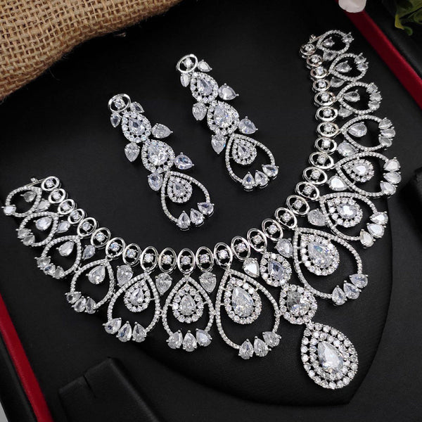 Aamrapali Silver Plated American Diamond Necklace Set