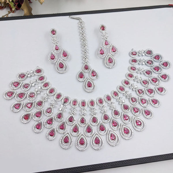 Aamrapali Silver Plated American Diamond Necklace Set