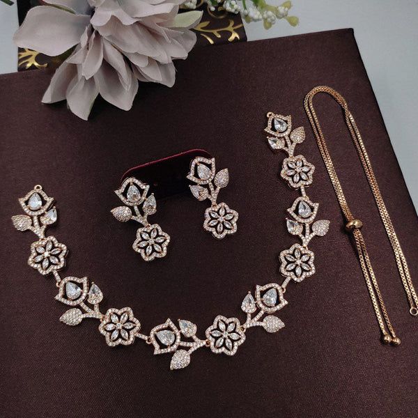 Aamrapali Rose Gold Plated American Diamond Necklace Set