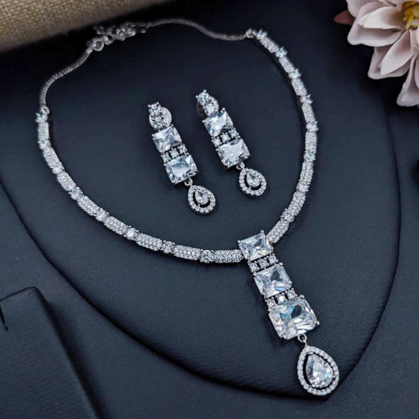 Aamrapali Silver Plated American Diamond Necklace Set