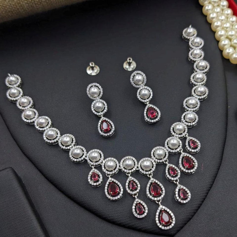 Aamrapali Silver Plated Crystal Stone And Pearls Necklace Set