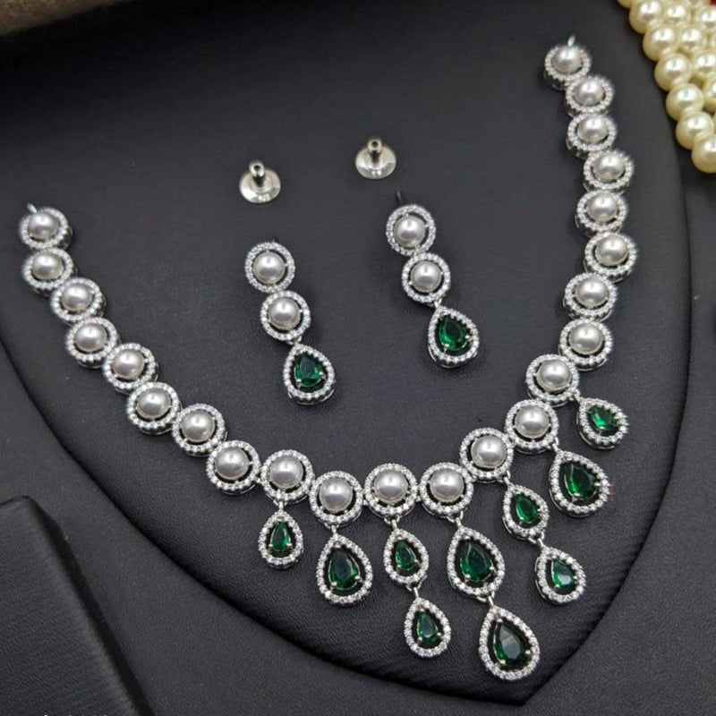 Aamrapali Silver Plated Crystal Stone And Pearls Necklace Set