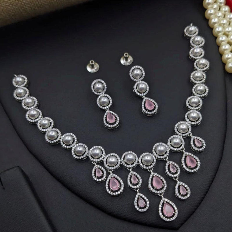 Aamrapali Silver Plated Crystal Stone And Pearls Necklace Set