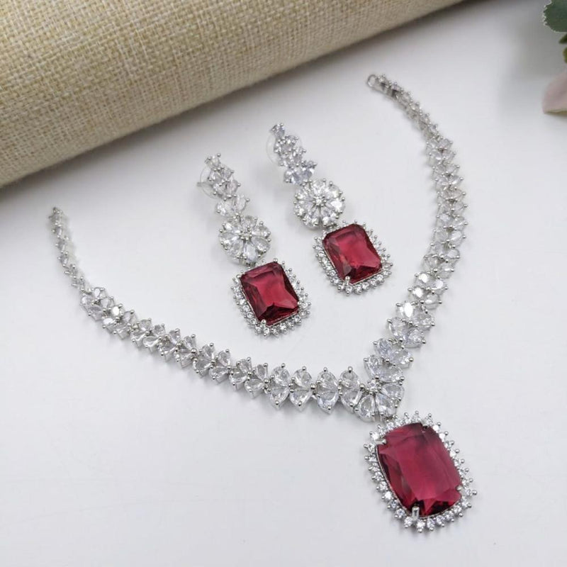 Aamrapali Silver Plated American Diamond Necklace Set