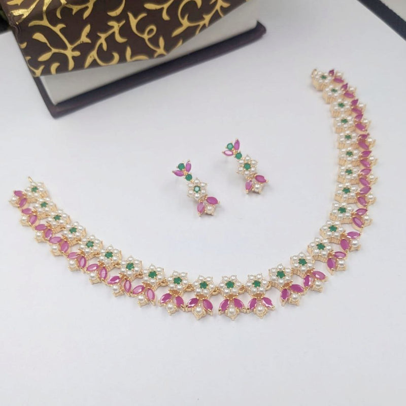 Aamrapali Gold Plated Pota Stone And Pearls Necklace Set