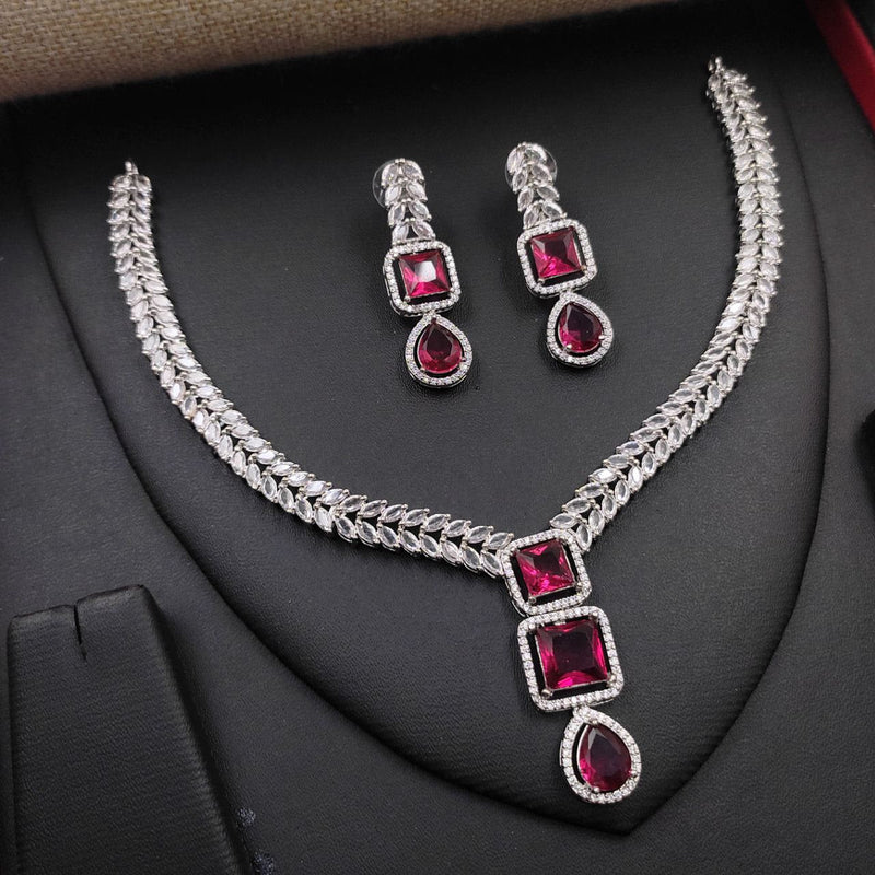 Aamrapali Silver Plated American Diamond Necklace Set