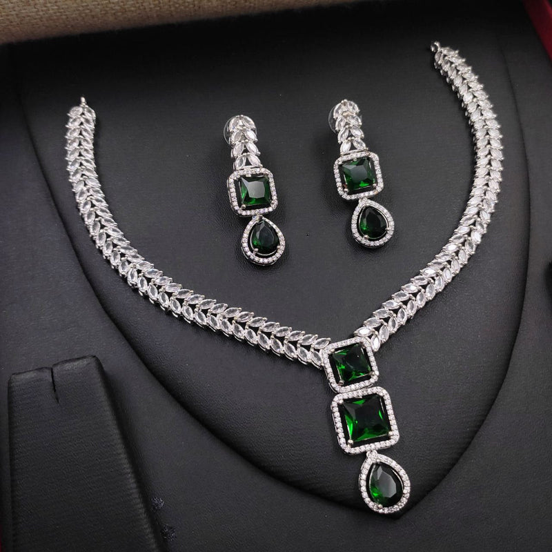 Aamrapali Silver Plated American Diamond Necklace Set