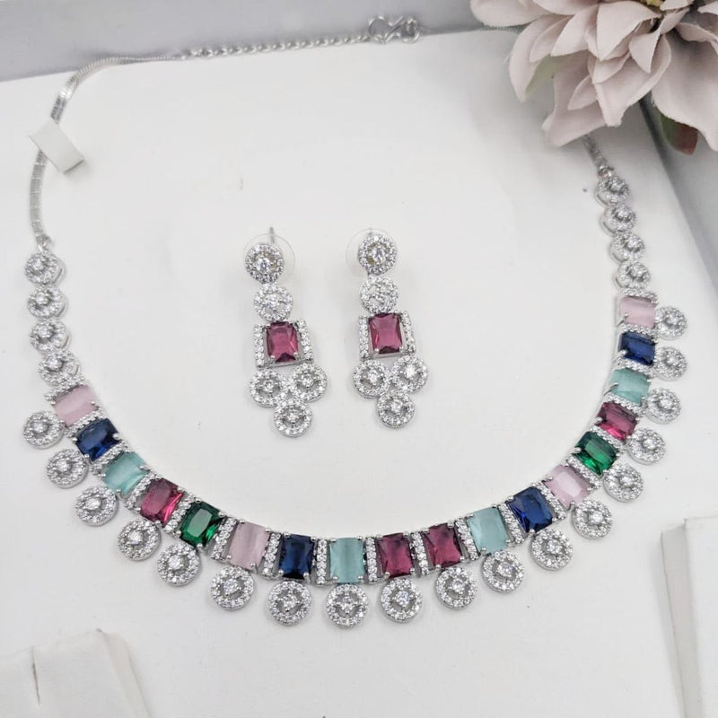 Aamrapali Silver Plated American Diamond Necklace Set