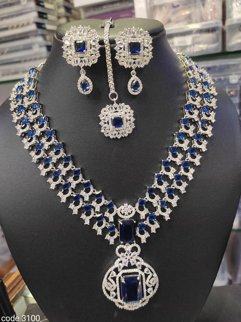 Aamrapali Silver Plated American Diamond Necklace Set