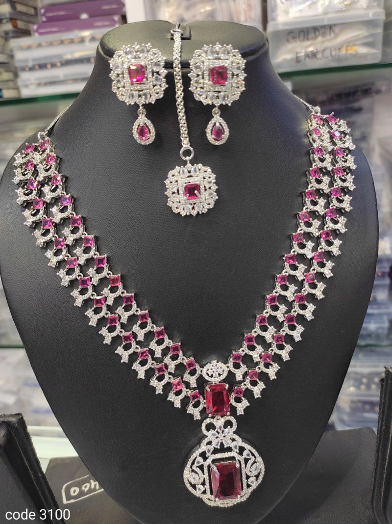 Aamrapali Silver Plated American Diamond Necklace Set