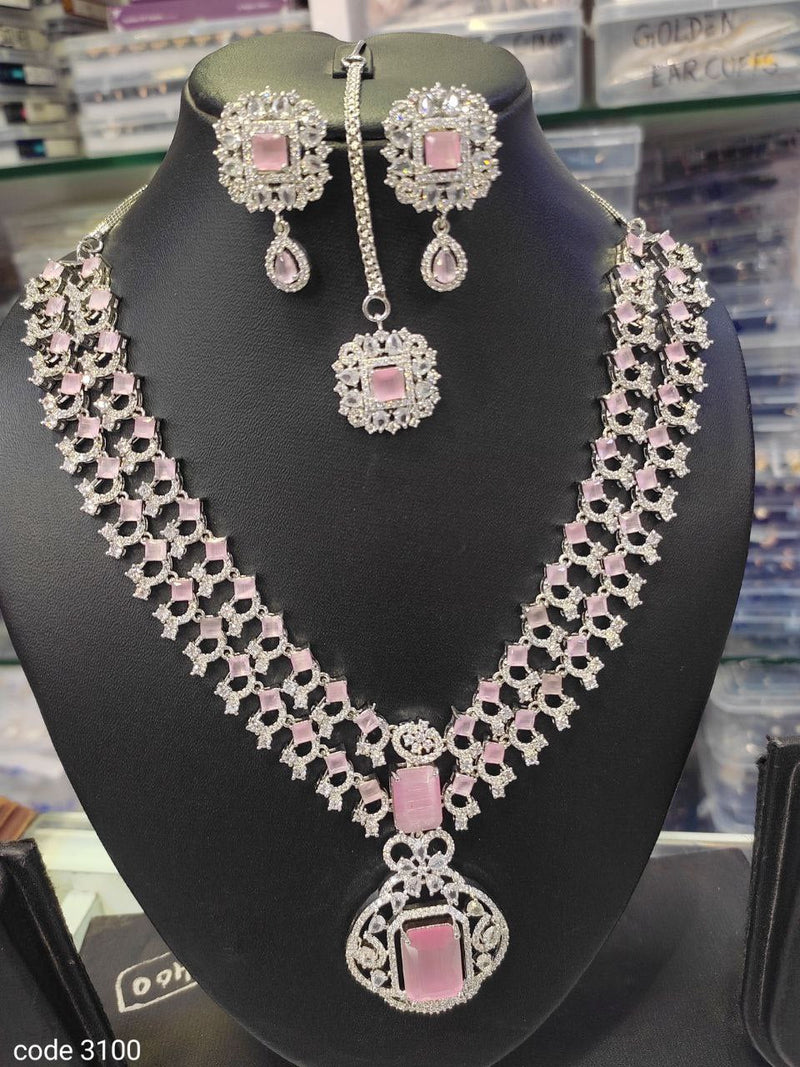 Aamrapali Silver Plated American Diamond Necklace Set