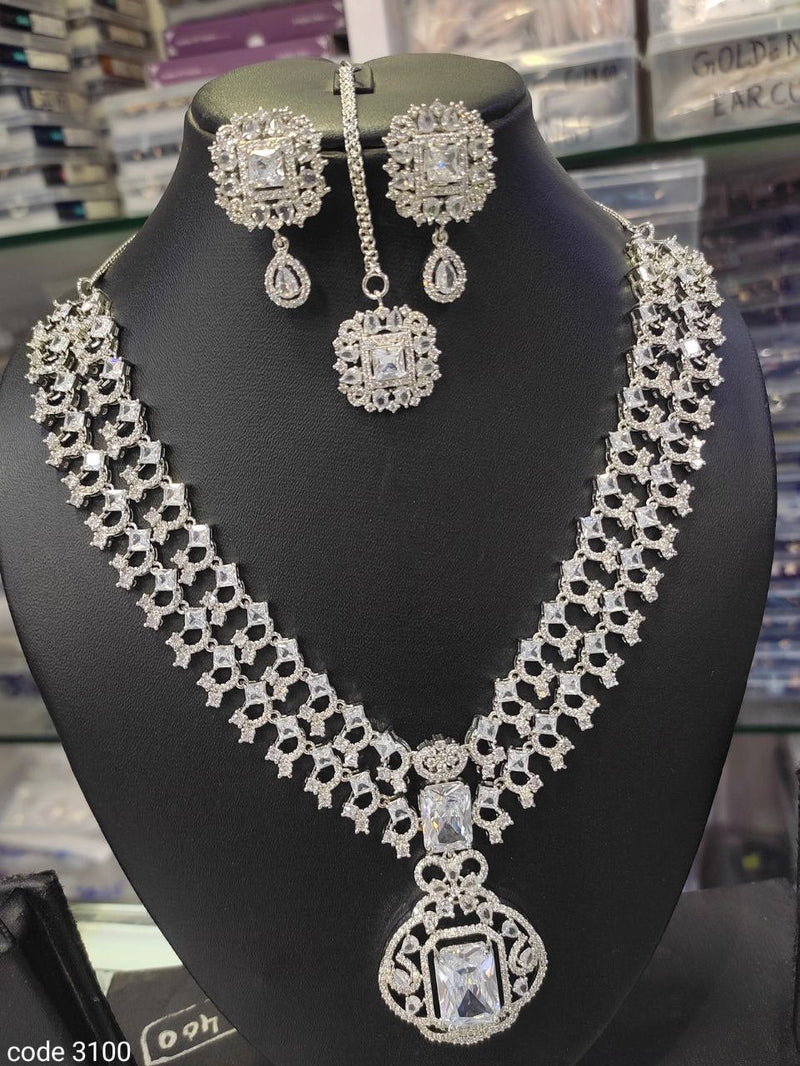 Aamrapali Silver Plated American Diamond Necklace Set