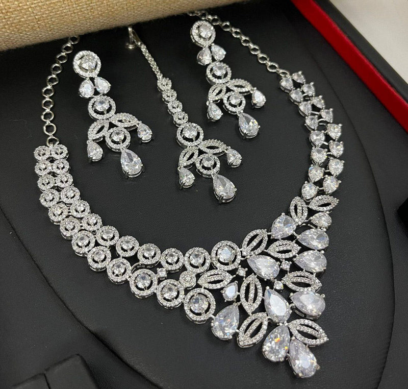 Aamrapali Silver Plated American Diamond Necklace Set