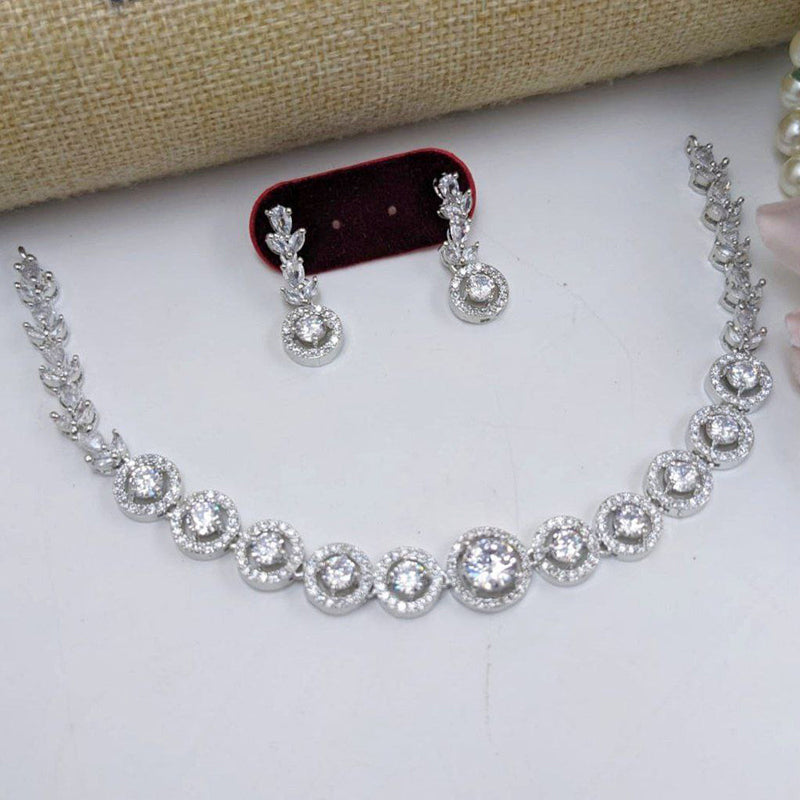 Aamrapali Silver Plated American Diamond Necklace Set