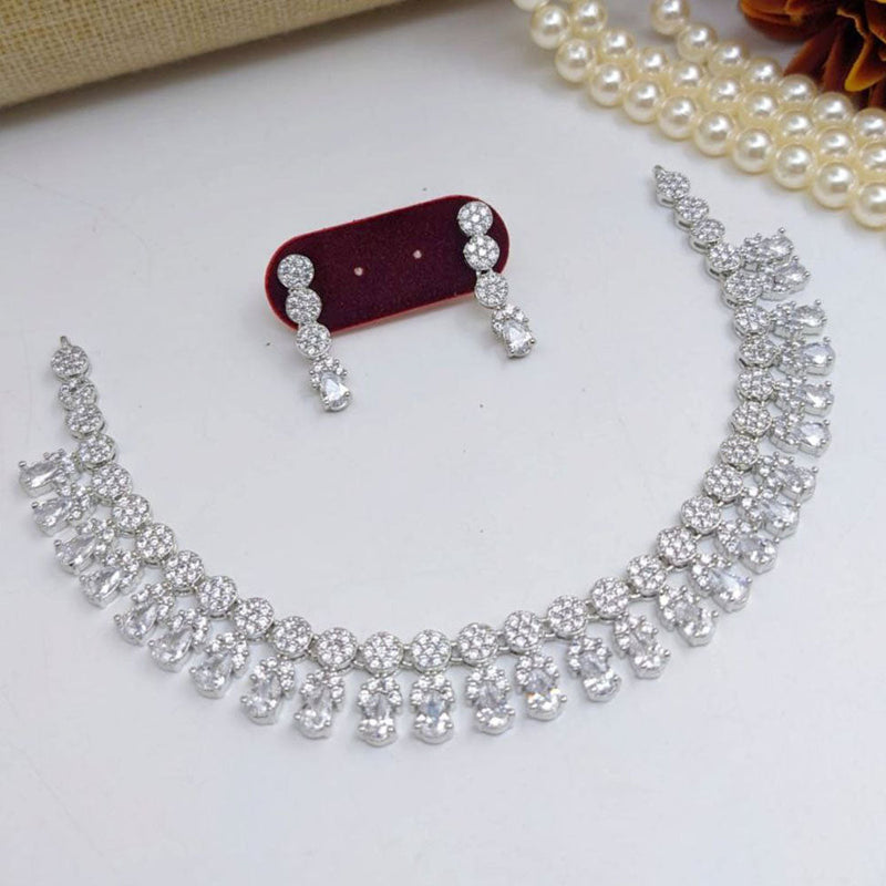 Aamrapali Silver Plated American Diamond Necklace Set