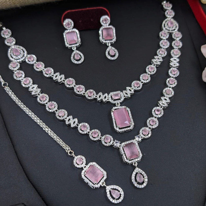 Aamrapali Silver Plated American Diamond Necklace Set