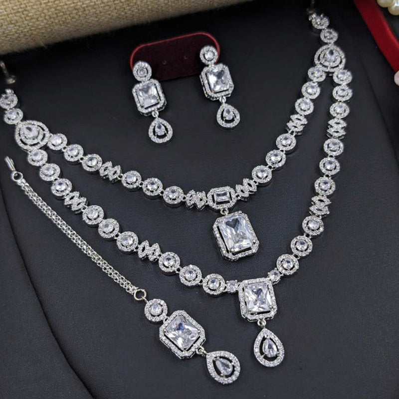 Aamrapali Silver Plated American Diamond Necklace Set