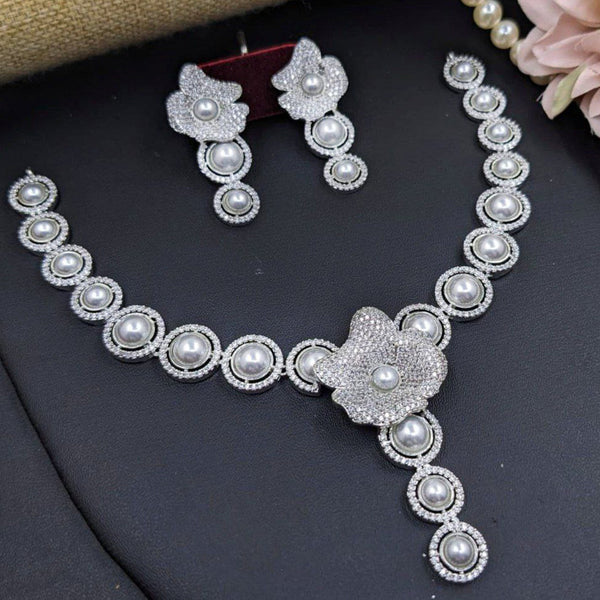 Aamrapali Silver Plated American Diamond And Beads Necklace Set