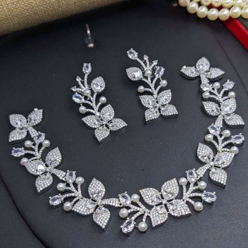 Aamrapali Silver Plated American Diamond Necklace Set