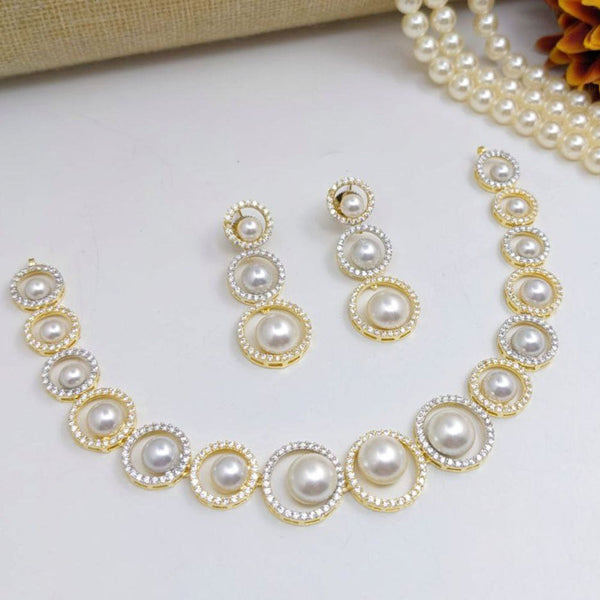 Aamrapali Gold Plated American Diamond And Beads Necklace Set