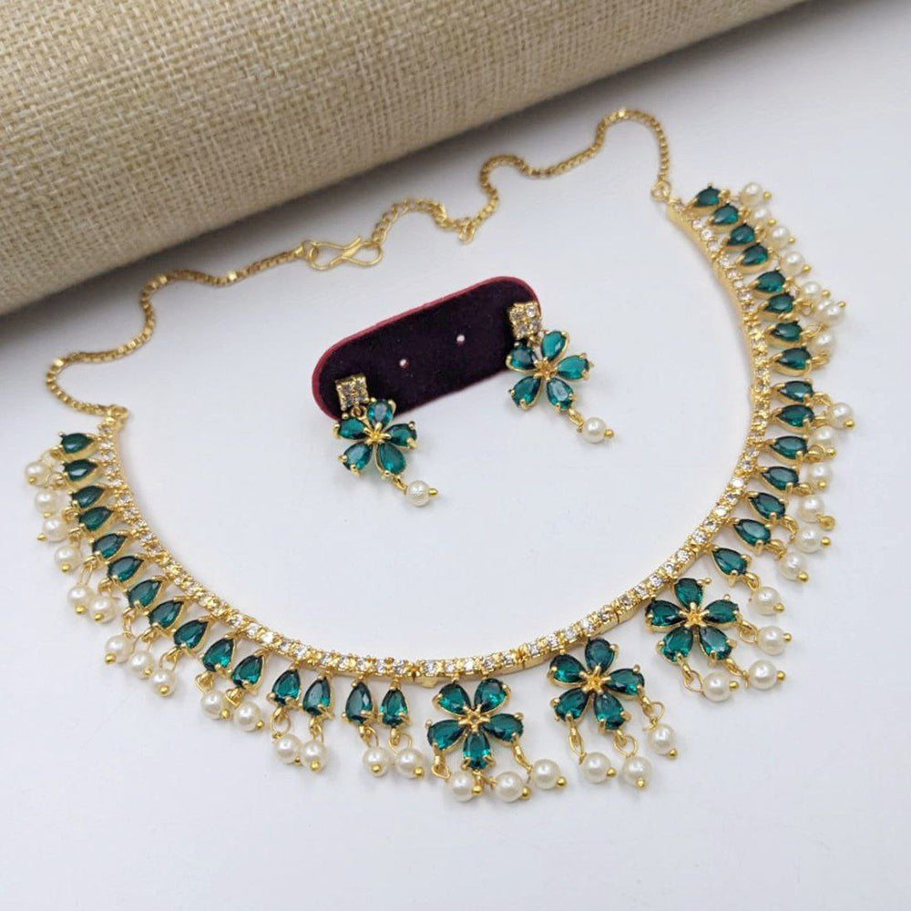 Aamrapali Gold Plated Crystal Stone And Pearls Necklace Set