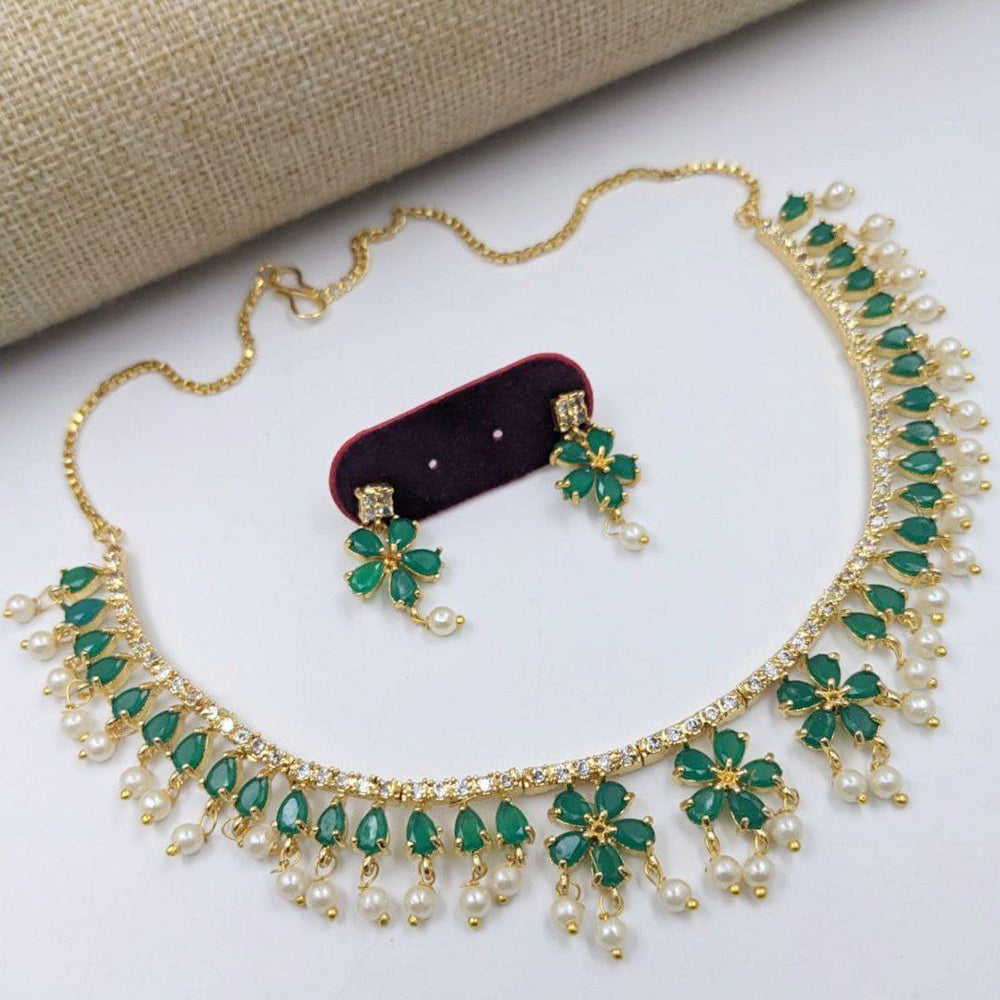 Aamrapali Gold Plated Crystal Stone And Pearls Necklace Set